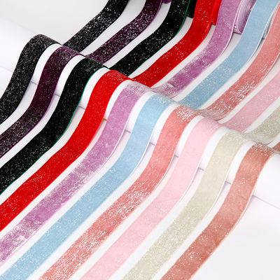 คุณภาพ  Shinny Glitter Silver Gold Velvet Ribbon 10mm-38mm Luxury Velvet Ribbon โรงงาน