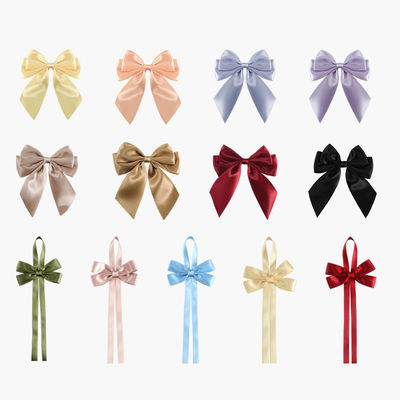 ทอง Pre Tied Satin ริบบิ้น Bow With Elastic Loop Satin ริบบิ้น สําหรับการบรรจุของขวัญ
