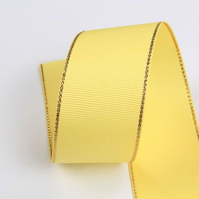 2.5 ซม โพลีเอสเตอร์ ทองขอบ ดับเบิ้ลหน้า ริบบอน Grosgrain สําหรับต้นคริสต์มาสและมือกระเป๋า