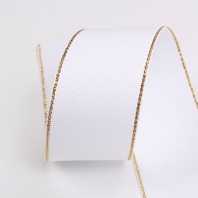 2.5 ซม โพลีเอสเตอร์ ทองขอบ ดับเบิ้ลหน้า ริบบอน Grosgrain สําหรับต้นคริสต์มาสและมือกระเป๋า