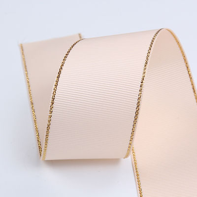 2.5 ซม โพลีเอสเตอร์ ทองขอบ ดับเบิ้ลหน้า ริบบอน Grosgrain สําหรับต้นคริสต์มาสและมือกระเป๋า