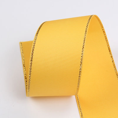 2.5 ซม โพลีเอสเตอร์ ทองขอบ ดับเบิ้ลหน้า ริบบอน Grosgrain สําหรับต้นคริสต์มาสและมือกระเป๋า