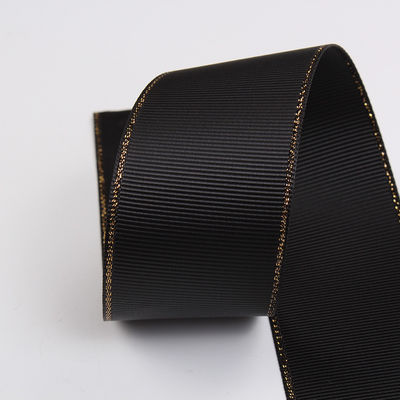 2.5 ซม โพลีเอสเตอร์ ทองขอบ ดับเบิ้ลหน้า ริบบอน Grosgrain สําหรับต้นคริสต์มาสและมือกระเป๋า