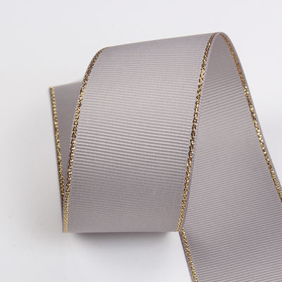2.5 ซม โพลีเอสเตอร์ ทองขอบ ดับเบิ้ลหน้า ริบบอน Grosgrain สําหรับต้นคริสต์มาสและมือกระเป๋า