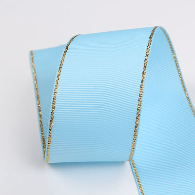 2.5 ซม โพลีเอสเตอร์ ทองขอบ ดับเบิ้ลหน้า ริบบอน Grosgrain สําหรับต้นคริสต์มาสและมือกระเป๋า
