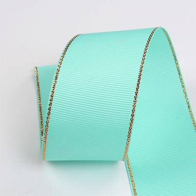 2.5 ซม โพลีเอสเตอร์ ทองขอบ ดับเบิ้ลหน้า ริบบอน Grosgrain สําหรับต้นคริสต์มาสและมือกระเป๋า