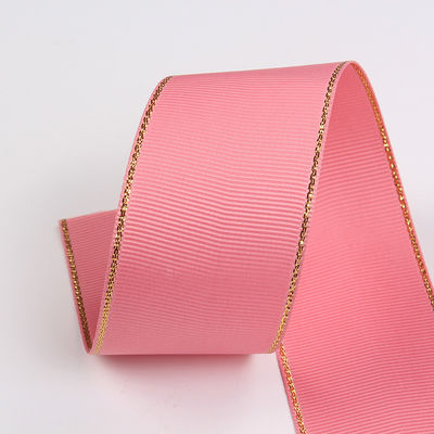 2.5 ซม โพลีเอสเตอร์ ทองขอบ ดับเบิ้ลหน้า ริบบอน Grosgrain สําหรับต้นคริสต์มาสและมือกระเป๋า