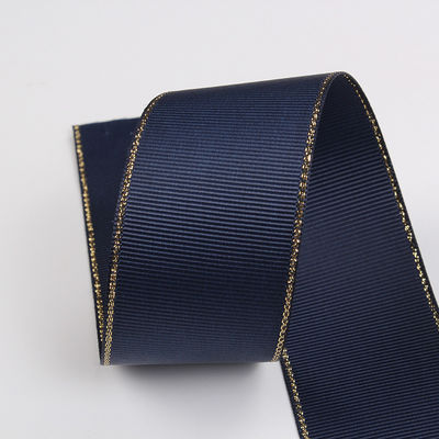 2.5 ซม โพลีเอสเตอร์ ทองขอบ ดับเบิ้ลหน้า ริบบอน Grosgrain สําหรับต้นคริสต์มาสและมือกระเป๋า