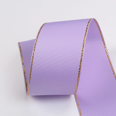 2.5 ซม โพลีเอสเตอร์ ทองขอบ ดับเบิ้ลหน้า ริบบอน Grosgrain สําหรับต้นคริสต์มาสและมือกระเป๋า