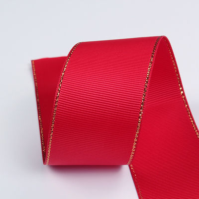 2.5 ซม โพลีเอสเตอร์ ทองขอบ ดับเบิ้ลหน้า ริบบอน Grosgrain สําหรับต้นคริสต์มาสและมือกระเป๋า