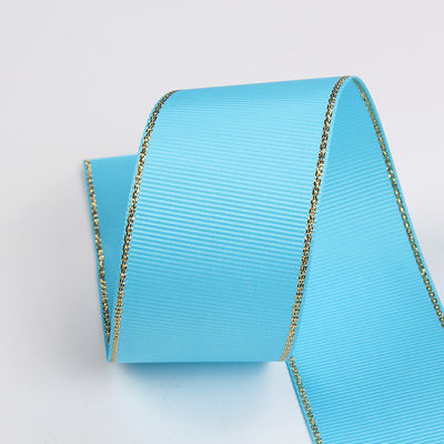2.5 ซม โพลีเอสเตอร์ ทองขอบ ดับเบิ้ลหน้า ริบบอน Grosgrain สําหรับต้นคริสต์มาสและมือกระเป๋า