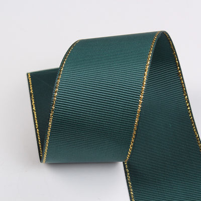2.5 ซม โพลีเอสเตอร์ ทองขอบ ดับเบิ้ลหน้า ริบบอน Grosgrain สําหรับต้นคริสต์มาสและมือกระเป๋า