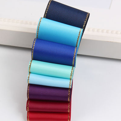 2.5 ซม โพลีเอสเตอร์ ทองขอบ ดับเบิ้ลหน้า ริบบอน Grosgrain สําหรับต้นคริสต์มาสและมือกระเป๋า