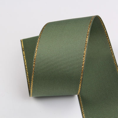 2.5 ซม โพลีเอสเตอร์ ทองขอบ ดับเบิ้ลหน้า ริบบอน Grosgrain สําหรับต้นคริสต์มาสและมือกระเป๋า