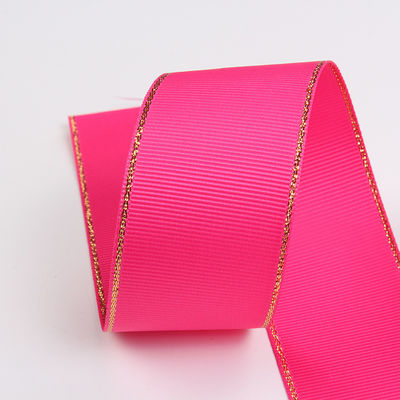 2.5 ซม โพลีเอสเตอร์ ทองขอบ ดับเบิ้ลหน้า ริบบอน Grosgrain สําหรับต้นคริสต์มาสและมือกระเป๋า
