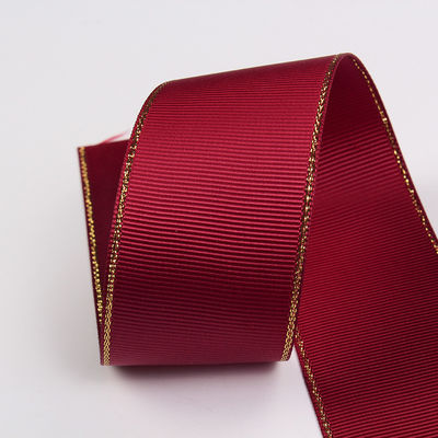 2.5 ซม โพลีเอสเตอร์ ทองขอบ ดับเบิ้ลหน้า ริบบอน Grosgrain สําหรับต้นคริสต์มาสและมือกระเป๋า