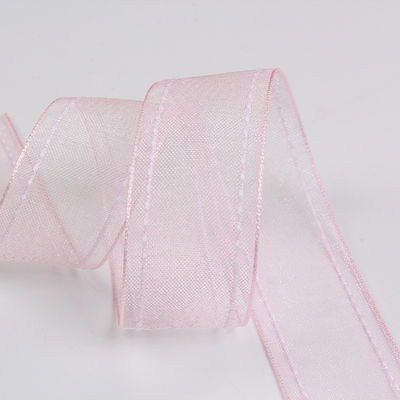 25 มิลลิเมตรของรางวัล38 มิลลิเมตร สายขอบพอลิเอสเตอร์ Organza ริบบิ้น สําหรับการบรรจุของขวัญดอกไม้