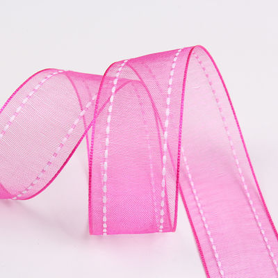 25 มิลลิเมตรของรางวัล38 มิลลิเมตร สายขอบพอลิเอสเตอร์ Organza ริบบิ้น สําหรับการบรรจุของขวัญดอกไม้