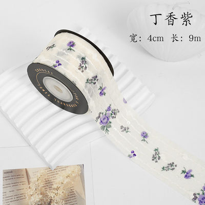 ดอกไม้พิมพ์ส่วนบุคคล Organza ริบบิ้น 4 ซม Flora Ivory Organza ริบบิ้น