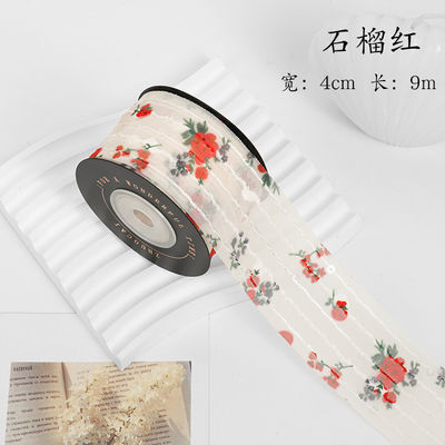 ดอกไม้พิมพ์ส่วนบุคคล Organza ริบบิ้น 4 ซม Flora Ivory Organza ริบบิ้น