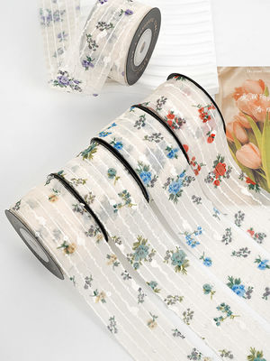 ดอกไม้พิมพ์ส่วนบุคคล Organza ริบบิ้น 4 ซม Flora Ivory Organza ริบบิ้น
