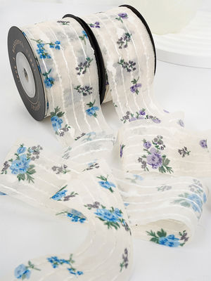 ดอกไม้พิมพ์ส่วนบุคคล Organza ริบบิ้น 4 ซม Flora Ivory Organza ริบบิ้น