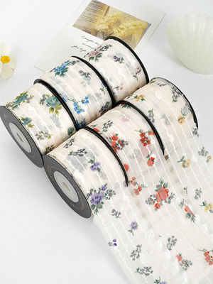 ดอกไม้พิมพ์ส่วนบุคคล Organza ริบบิ้น 4 ซม Flora Ivory Organza ริบบิ้น