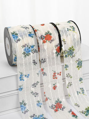 ดอกไม้พิมพ์ส่วนบุคคล Organza ริบบิ้น 4 ซม Flora Ivory Organza ริบบิ้น