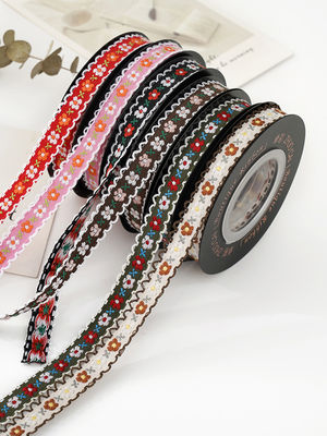 OEM ODM ดอกไม้ Jacquard Trim 10 มม-25 มม ดอกไม้ Jacquard ริบบิ้น