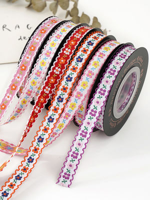 OEM ODM ดอกไม้ Jacquard Trim 10 มม-25 มม ดอกไม้ Jacquard ริบบิ้น