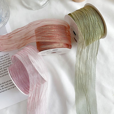 พอลิเอสเตอร์ 38 มม Organza ริบบิ้น สะอาดต่อสิ่งแวดล้อม สีชมพูเบา Organza ริบบิ้น
