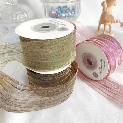 พอลิเอสเตอร์ 38 มม Organza ริบบิ้น สะอาดต่อสิ่งแวดล้อม สีชมพูเบา Organza ริบบิ้น