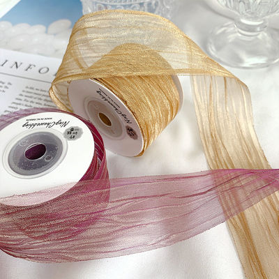 พอลิเอสเตอร์ 38 มม Organza ริบบิ้น สะอาดต่อสิ่งแวดล้อม สีชมพูเบา Organza ริบบิ้น