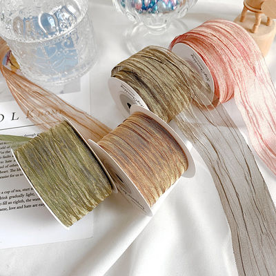 พอลิเอสเตอร์ 38 มม Organza ริบบิ้น สะอาดต่อสิ่งแวดล้อม สีชมพูเบา Organza ริบบิ้น