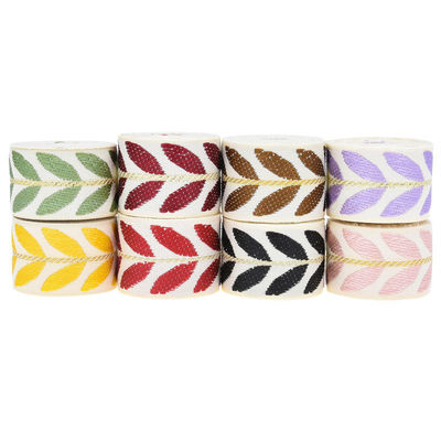 25mm*2y Jacquard Leaf ริบบิ้น กระดานกระดานคริสต์มาสที่เป็นมิตรต่อสิ่งแวดล้อม