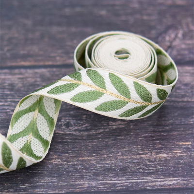 25mm*2y Jacquard Leaf ริบบิ้น กระดานกระดานคริสต์มาสที่เป็นมิตรต่อสิ่งแวดล้อม