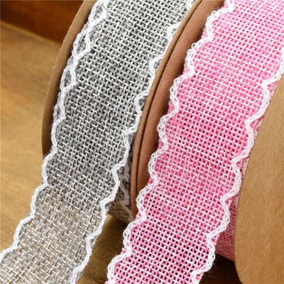 25mm * 10y Burlap ริบบิ้น Rolls Weave Edge 2.5cm Burlap Trim By The ลาน ผงผงผงผงผงผงผง