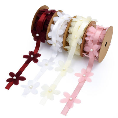 40mm*2m พอลิเอสเตอร์ ดอกไม้ริบบอน Trim OEM ODM ดอกไม้เส้นริบบอน