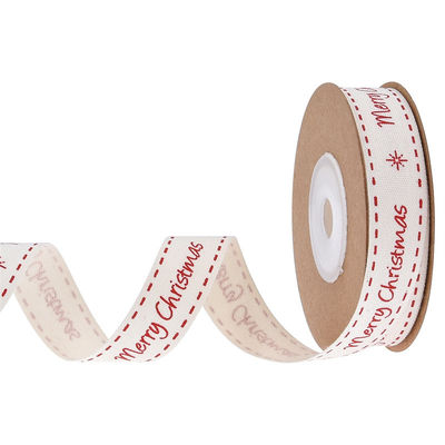 15mm*3y ริบบอนของขวัญคริสต์มาส สายพิมพ์สีขาว