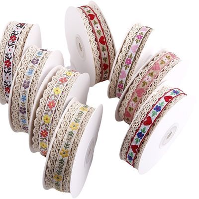 2.5 ซม. สร้อยขีดขอบ Flroal Jacquard Ribbon การบรรจุของขวัญ สร้อยพอลิเอสเตอร์สําหรับการบรรจุ
