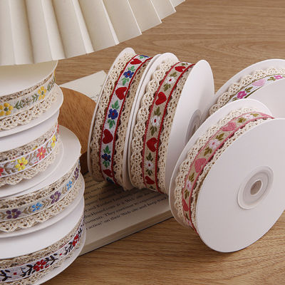 2.5 ซม. สร้อยขีดขอบ Flroal Jacquard Ribbon การบรรจุของขวัญ สร้อยพอลิเอสเตอร์สําหรับการบรรจุ