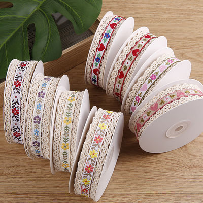 2.5 ซม. สร้อยขีดขอบ Flroal Jacquard Ribbon การบรรจุของขวัญ สร้อยพอลิเอสเตอร์สําหรับการบรรจุ
