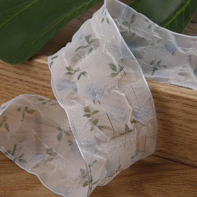 40 มิลลิเมตร 50 มิลลิเมตร Organza Ribbon with Floral Printed Polyester Ribbon OEM สะดวกต่อสิ่งแวดล้อม