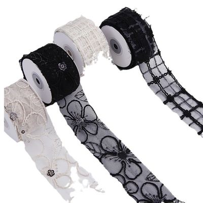 50 มิลลิเมตร สีสันพอลิเอสเตอร์ Mesh Ribbon กับดอกไม้ Jacquard Ribbon