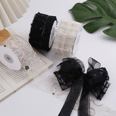 50 มิลลิเมตร สีสันพอลิเอสเตอร์ Mesh Ribbon กับดอกไม้ Jacquard Ribbon
