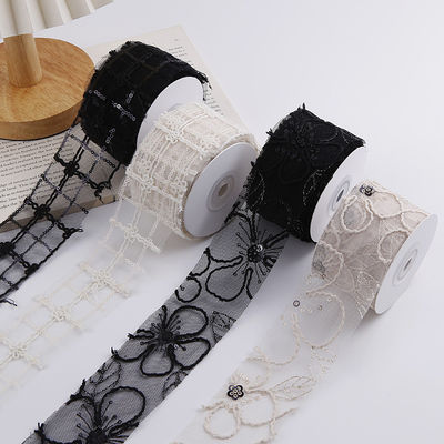 50 มิลลิเมตร สีสันพอลิเอสเตอร์ Mesh Ribbon กับดอกไม้ Jacquard Ribbon