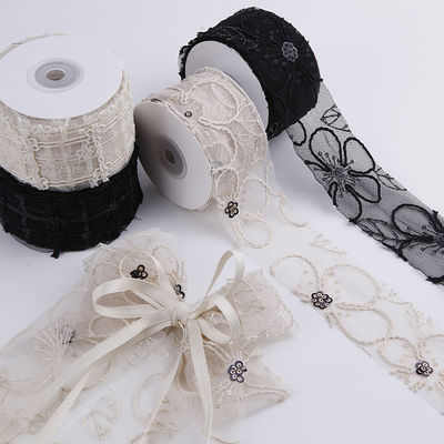 50 มิลลิเมตร สีสันพอลิเอสเตอร์ Mesh Ribbon กับดอกไม้ Jacquard Ribbon
