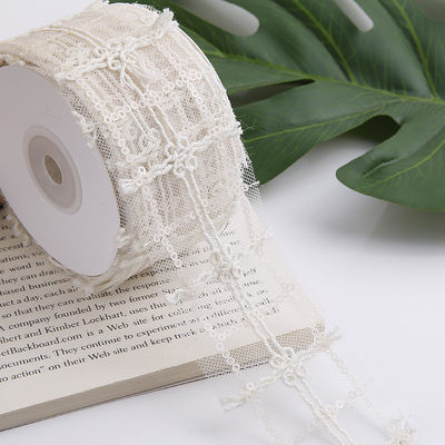 50 มิลลิเมตร สีสันพอลิเอสเตอร์ Mesh Ribbon กับดอกไม้ Jacquard Ribbon