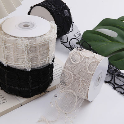 50 มิลลิเมตร สีสันพอลิเอสเตอร์ Mesh Ribbon กับดอกไม้ Jacquard Ribbon