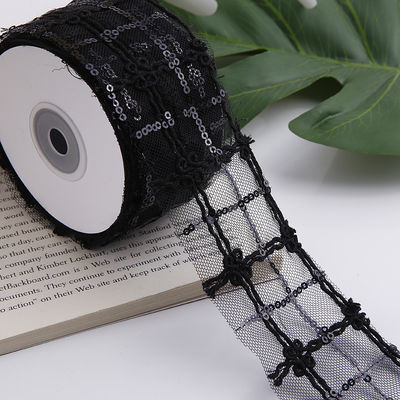 50 มิลลิเมตร สีสันพอลิเอสเตอร์ Mesh Ribbon กับดอกไม้ Jacquard Ribbon